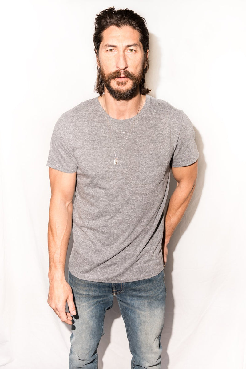 Men's Jersey Crew Neck Curved Pocket Tee — Heather Grey
