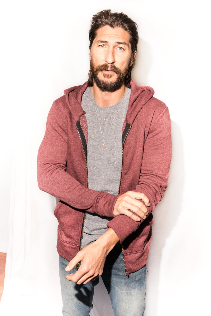 Men's French Terry Zip Front Hoodie — Maroon