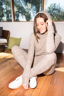 Women's Melange Knit Pullover Hoodie - Camel - view 2