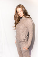 Women's Melange Knit Pullover Hoodie - Camel - view 3