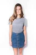 Women's Jersey Crew Neck Curved Pocket Tee - Heather Grey