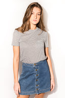 Women's Jersey Crew Neck V-Pocket Tee - Grey White Stripe - view 2