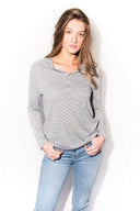 Women's Henley Long Sleeve Shirt - Grey/White Stripe - view 2