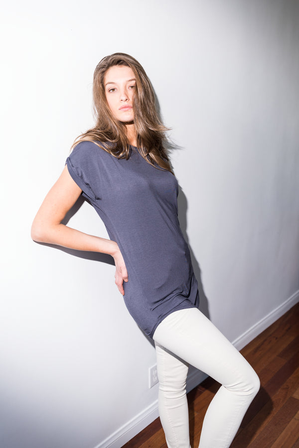 Modal Curved Bottom Tee Dress - Graphite