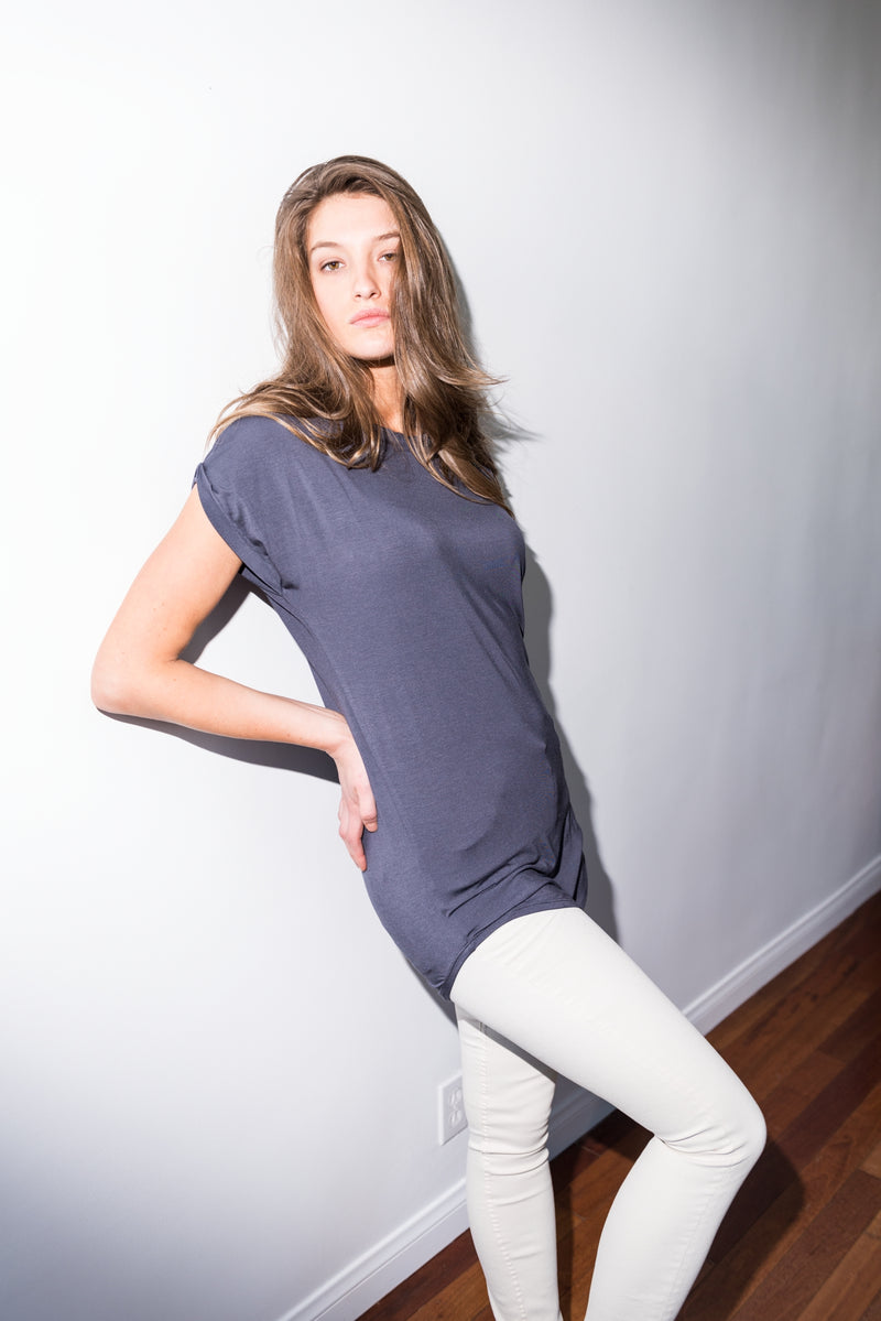 Modal Curved Bottom Tee Dress - Graphite — Default
