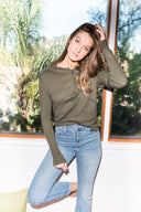 Women's Henley Long Sleeve Rib Shirt - Army