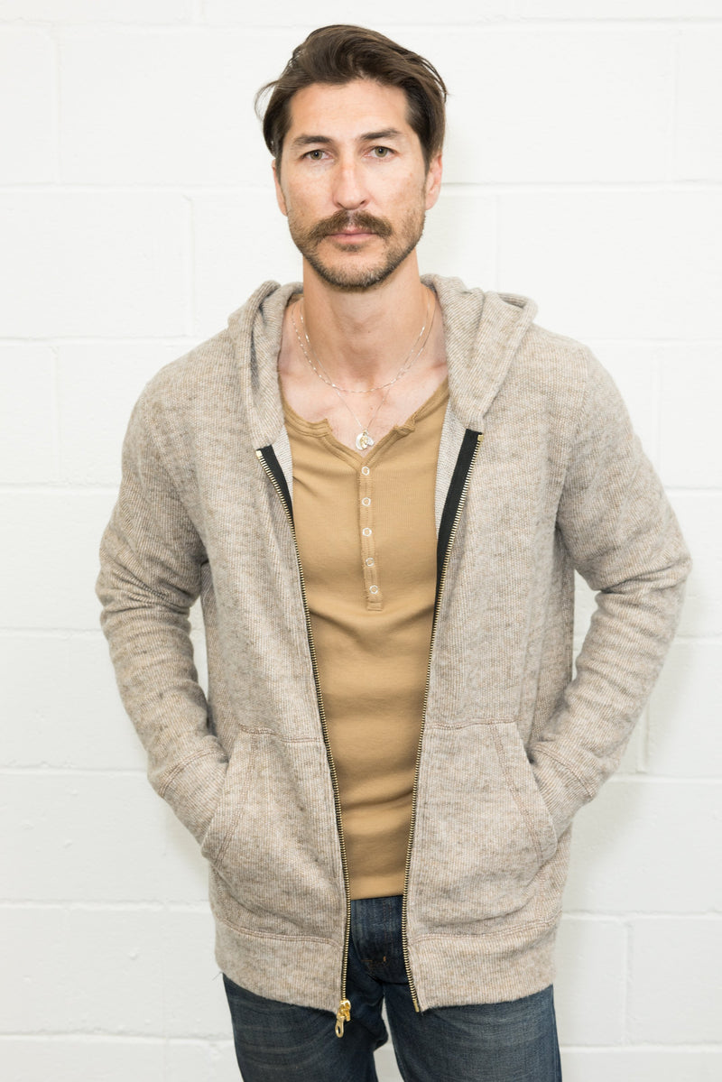 Men's Soft Knit Melange Zip Front Hoodie — Camel