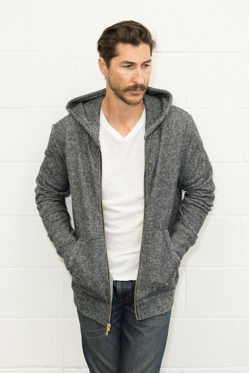 Men's Soft Knit Melange Zip Front Hoodie — Black