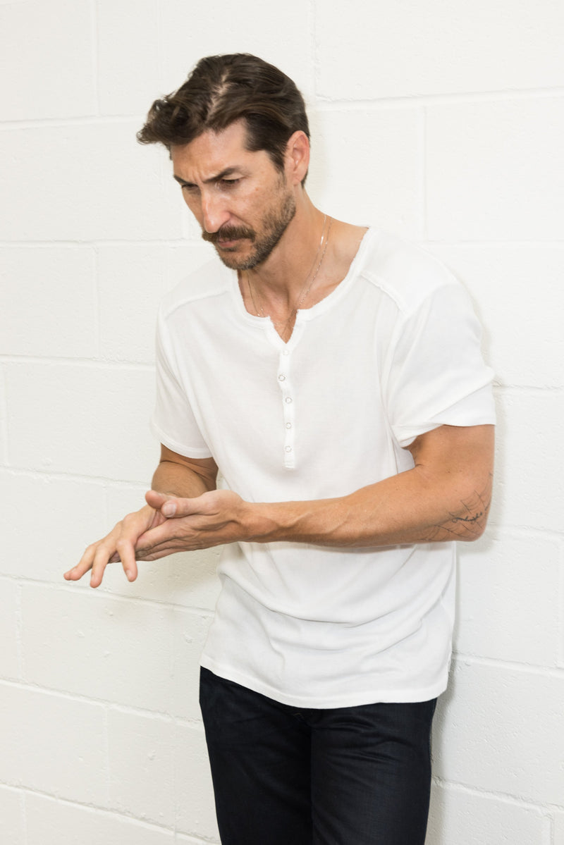 Men's Henley Short Sleeve — White