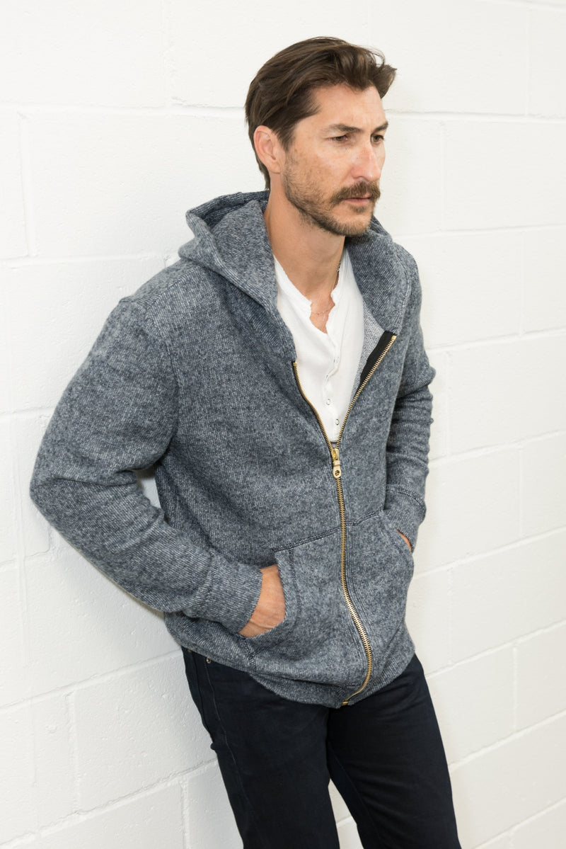 Men's Soft Knit Melange Zip Front Hoodie — Navy