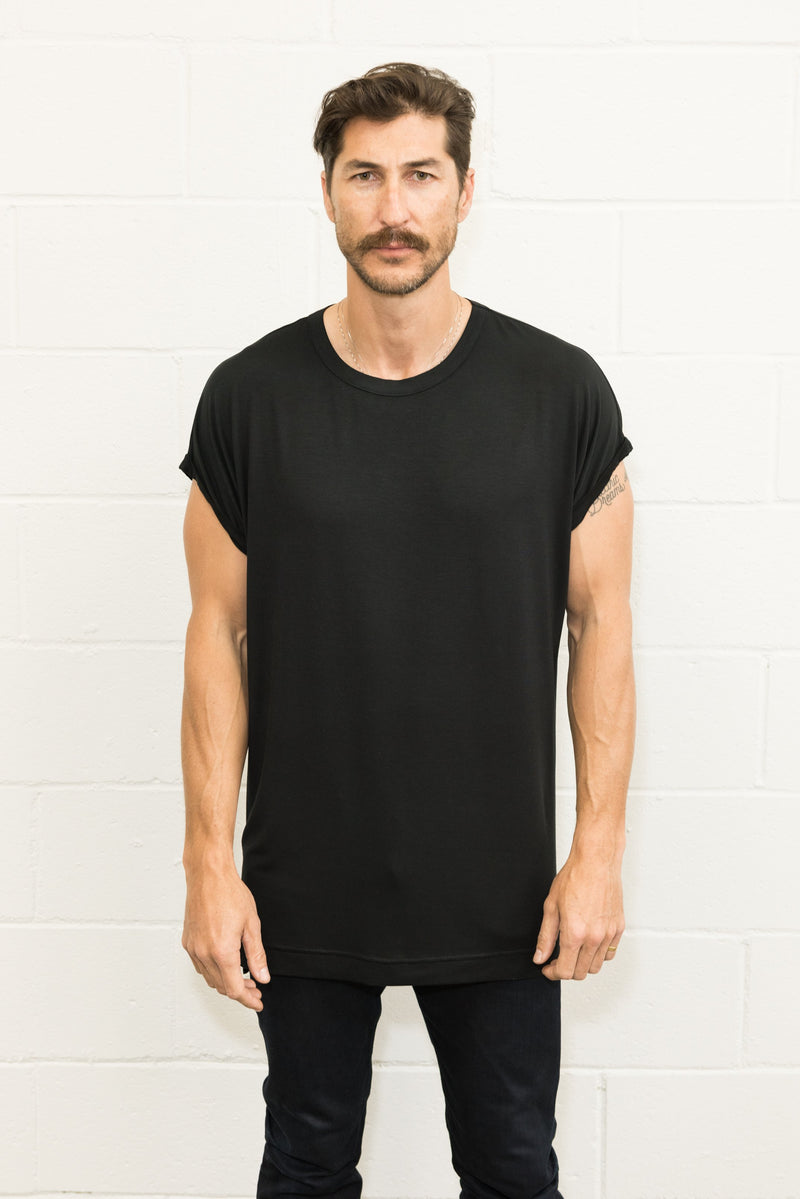 Men's Modal Hi-Lo Crew Neck Tee — Black
