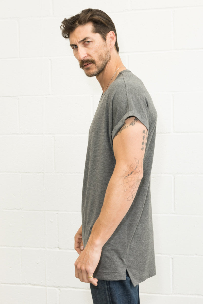 Men's Modal Hi-Lo Crew Neck Tee — Heather Grey