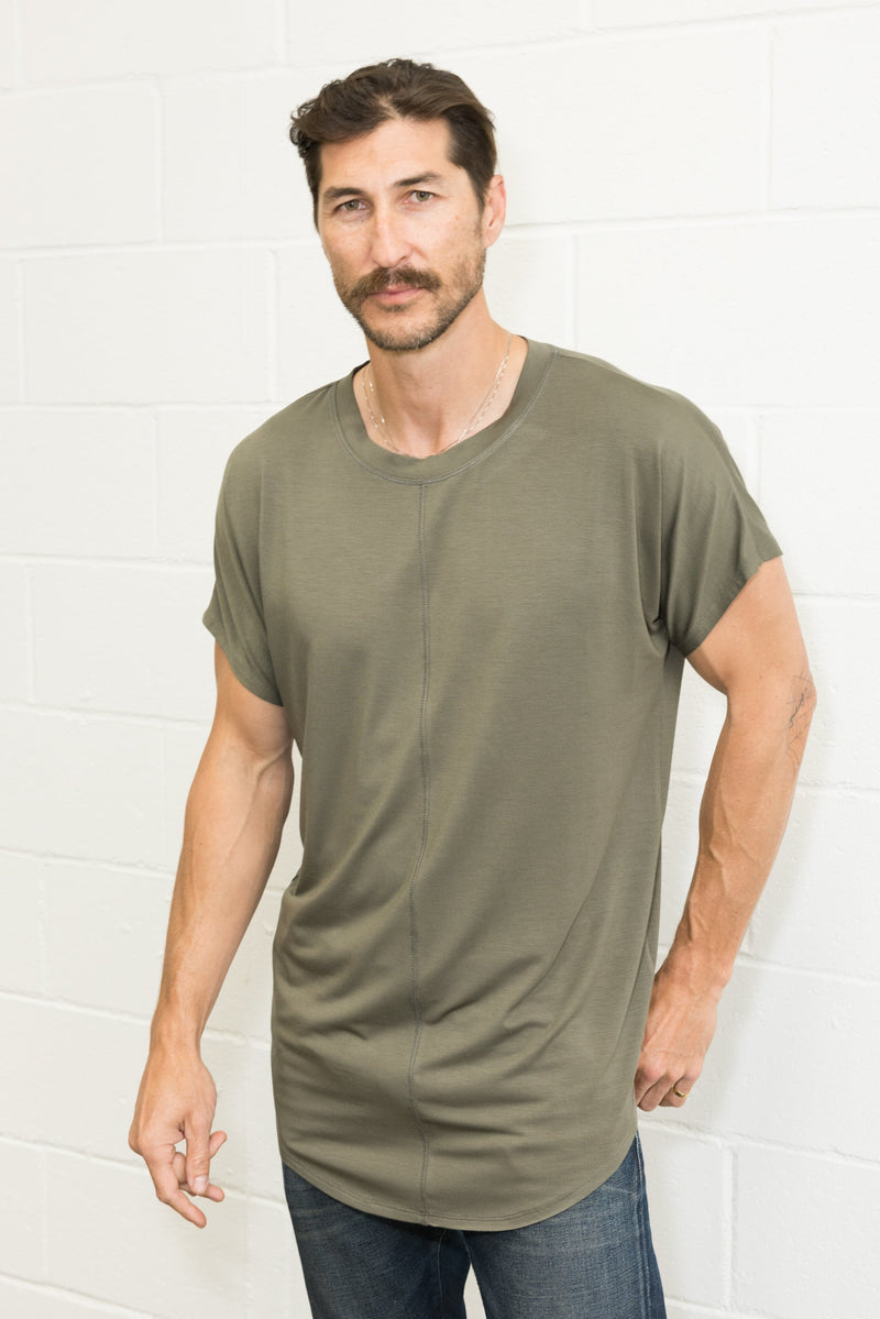 Men's Modal Center Stitch Curved Bottom Crew Neck Tee — Army