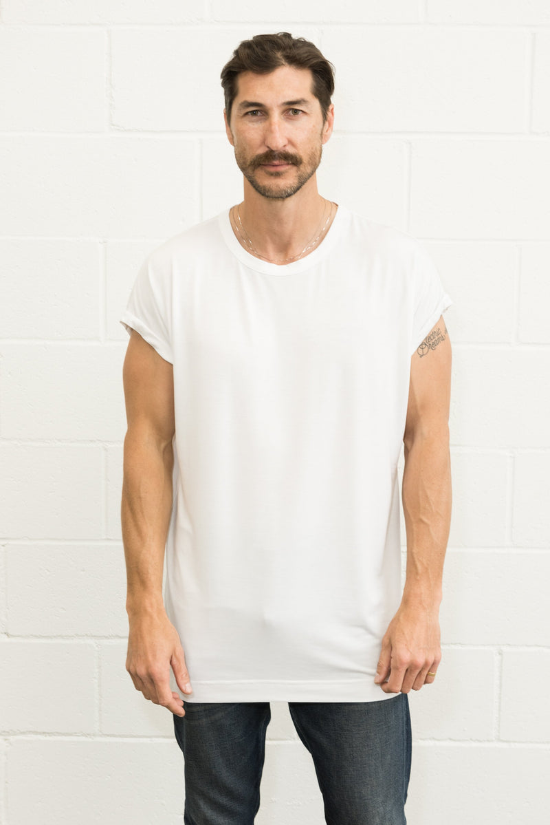 Men's Modal Hi-Lo Crew Neck Tee — White