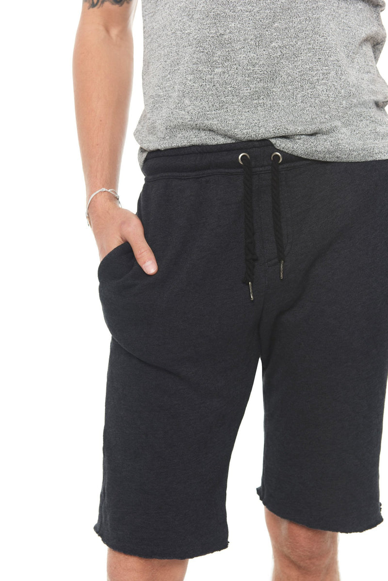 Men's French Terry Cut Off Short with Adjustable Draw Chord — Black