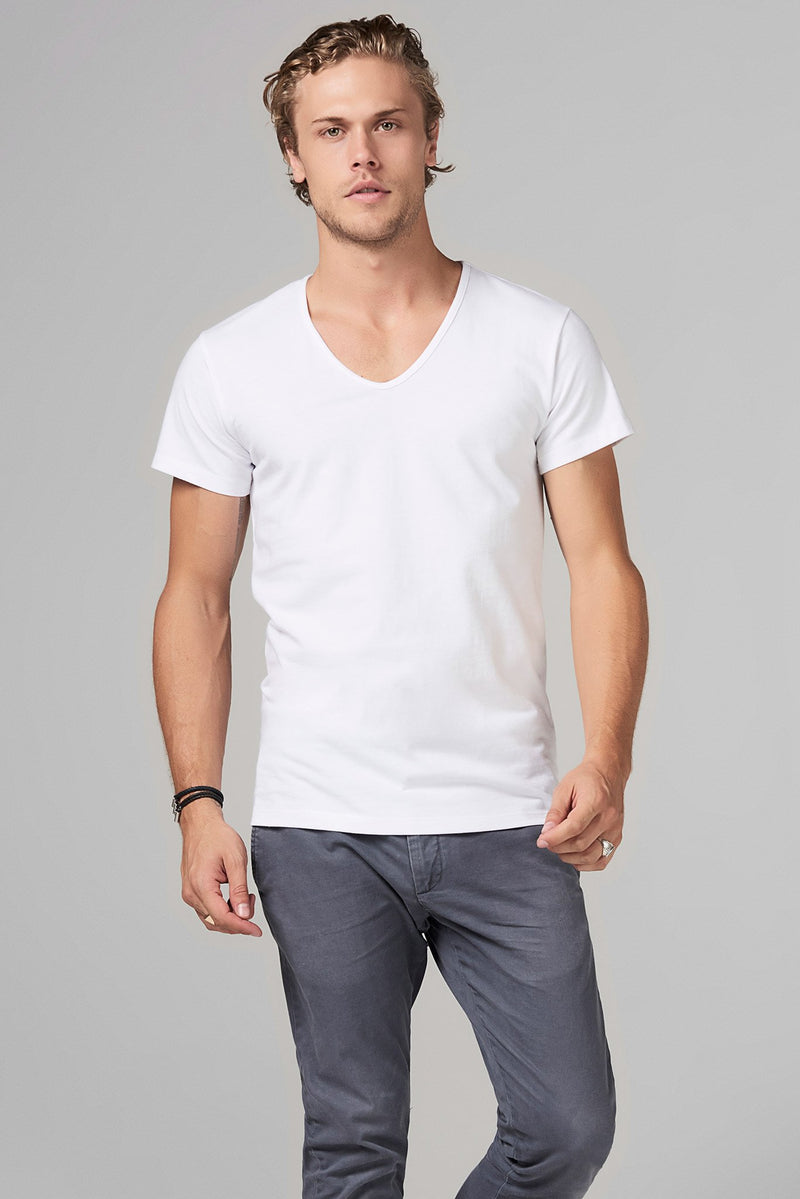 Men's Heavy Cotton V-Neck Tee — White