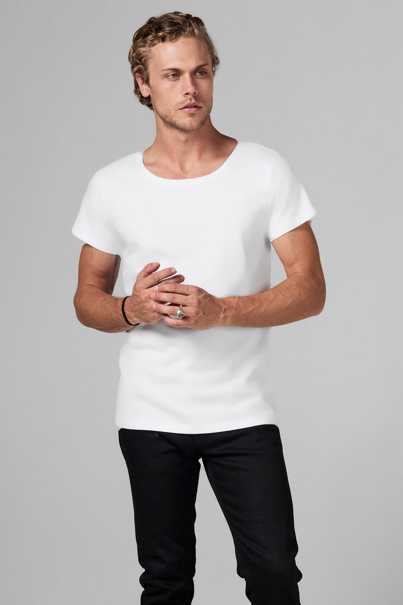 Men's Heavy Cotton Wide Neck Tee — White