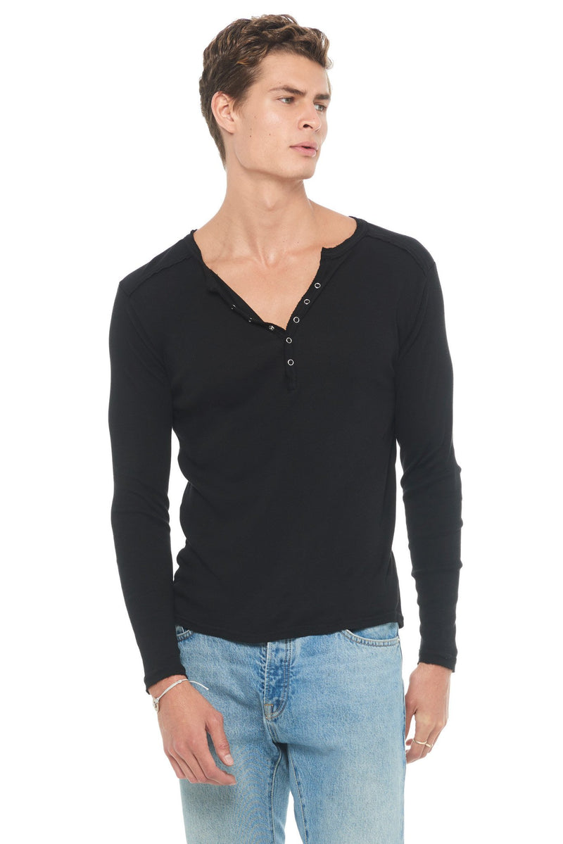 Men's Long Sleeve Henley — Black