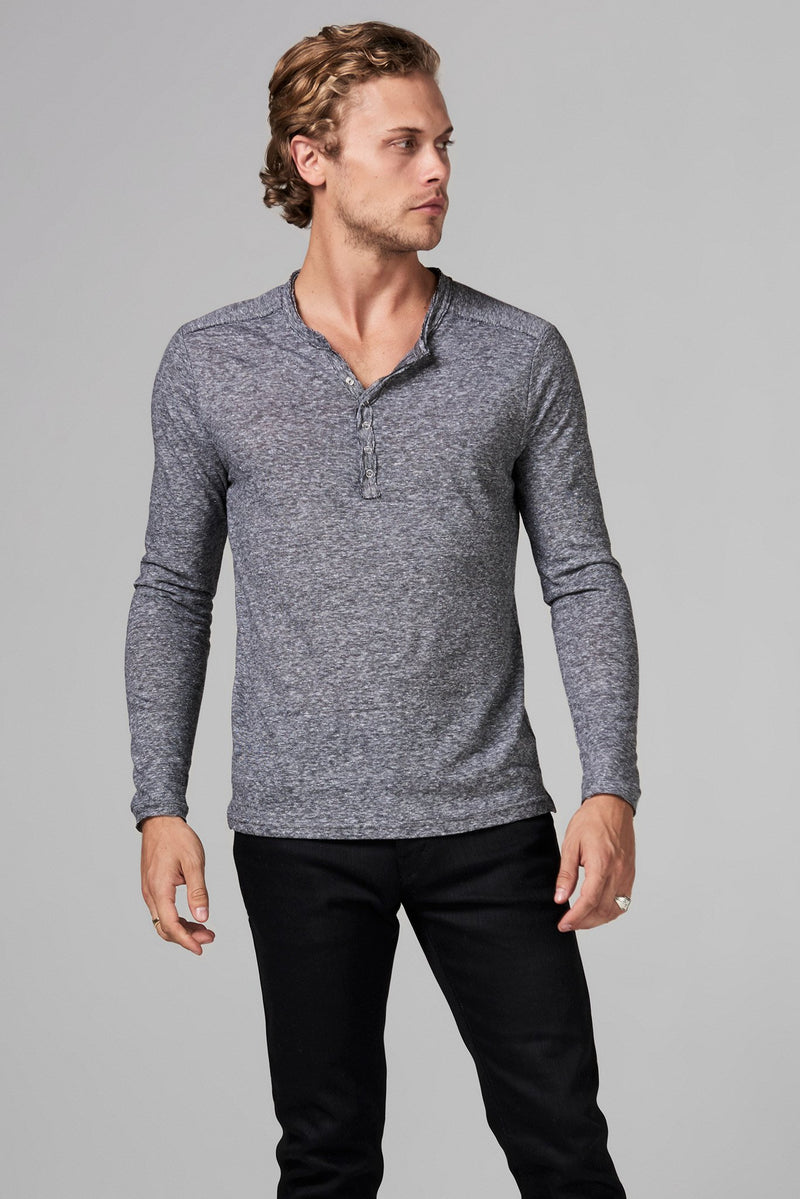 Men's Long Sleeve Henley — Mini Stripe