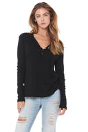 Women's Henley Long Sleeve Rib Shirt - Black