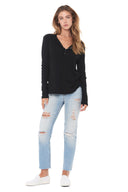 Women's Henley Long Sleeve Rib Shirt - Black - view 3