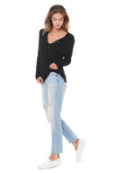 Women's Henley Long Sleeve Rib Shirt - Black - view 2