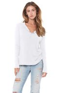 Women's Henley Long Sleeve Rib Shirt - White