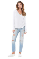 Women's Henley Long Sleeve Rib Shirt - White - view 2