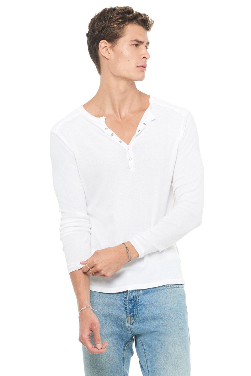 Men's Long Sleeve Henley — White