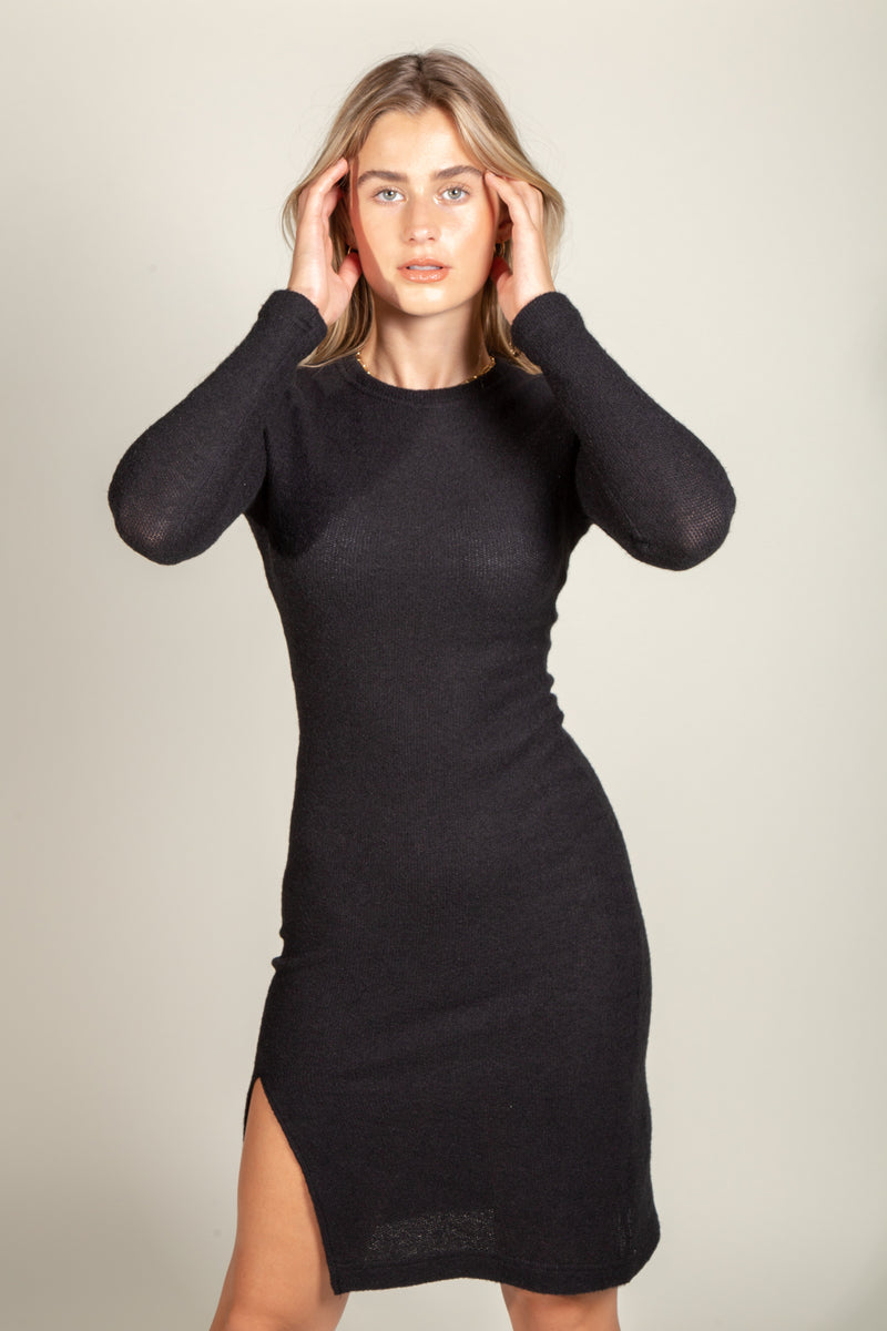 Marilyn Soft Knit Sweater Dress — Jet Black