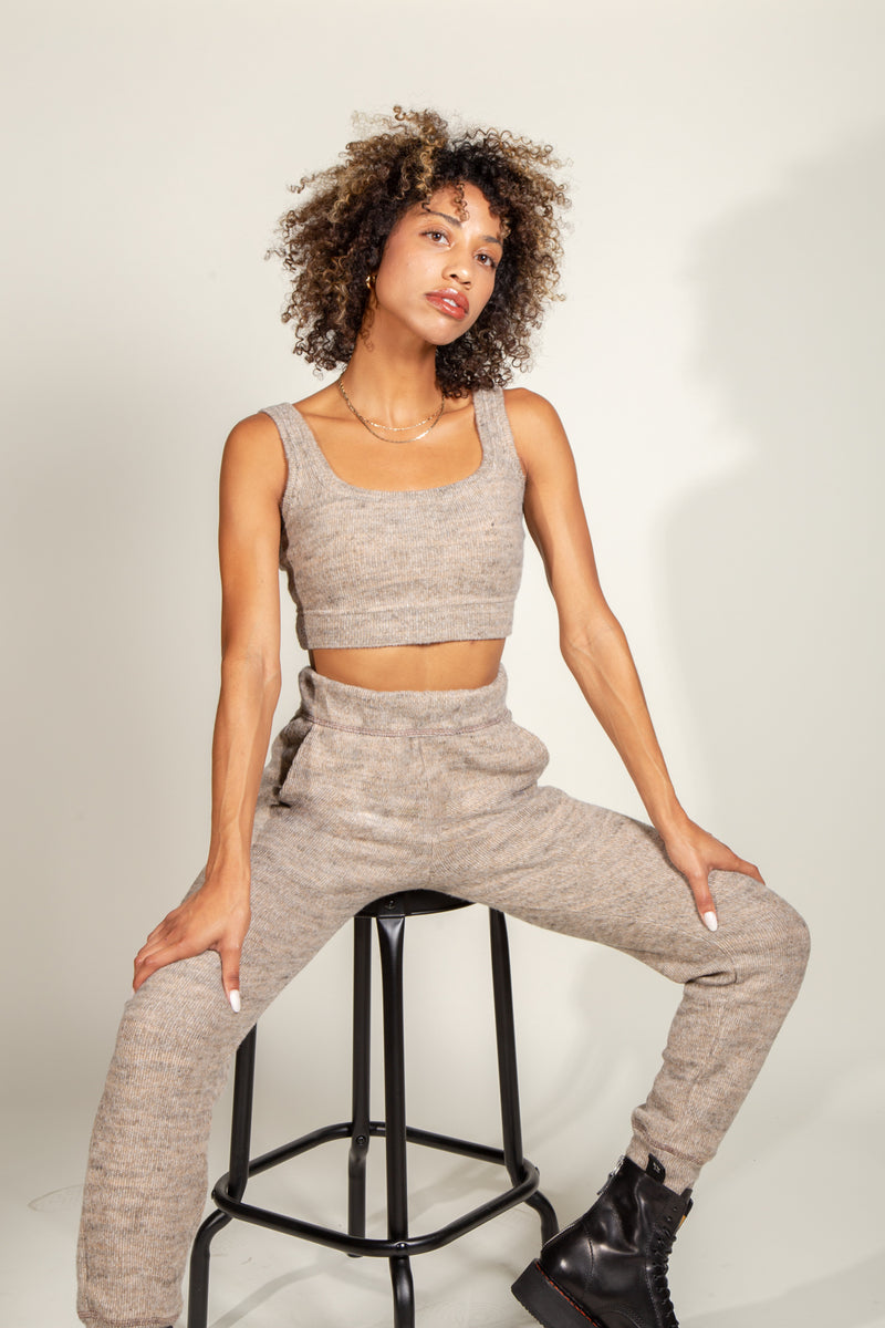 Quinn Cropped Soft Knit Sweater Tank — Camel
