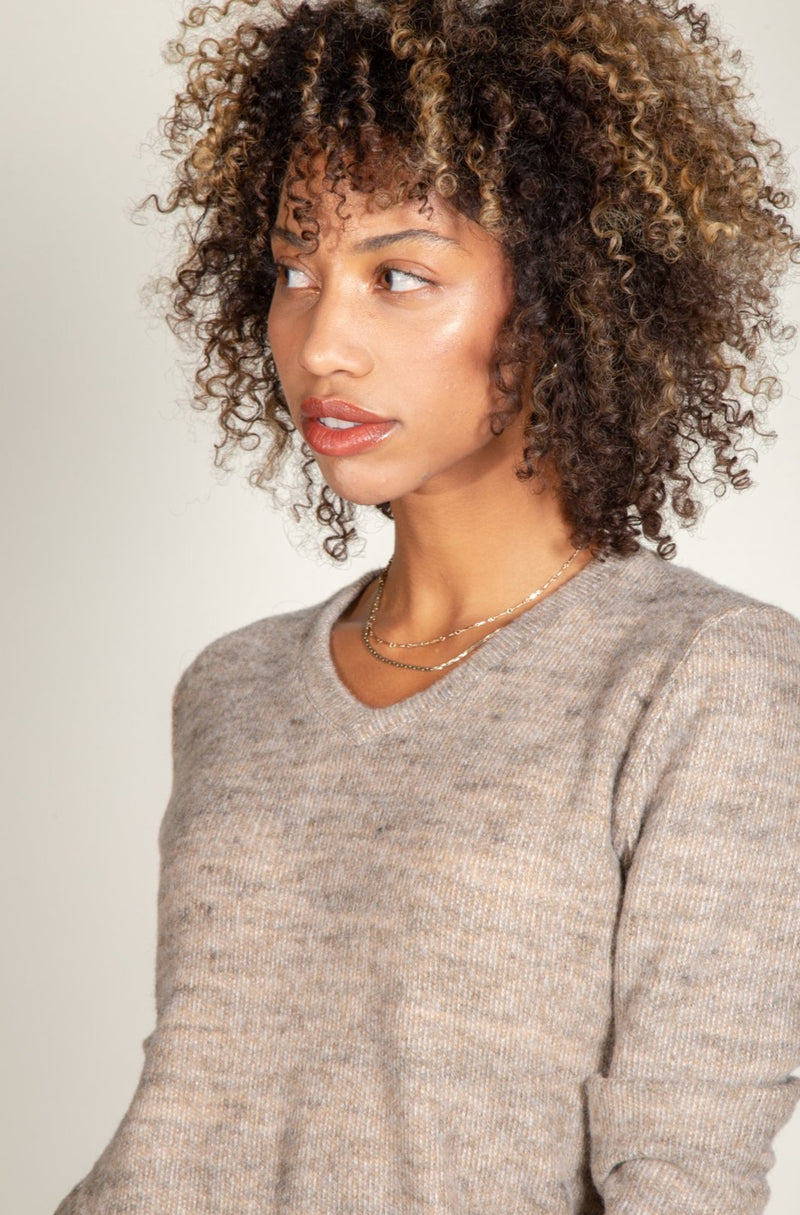 Danielle Soft Knit V-Neck Sweater — Camel