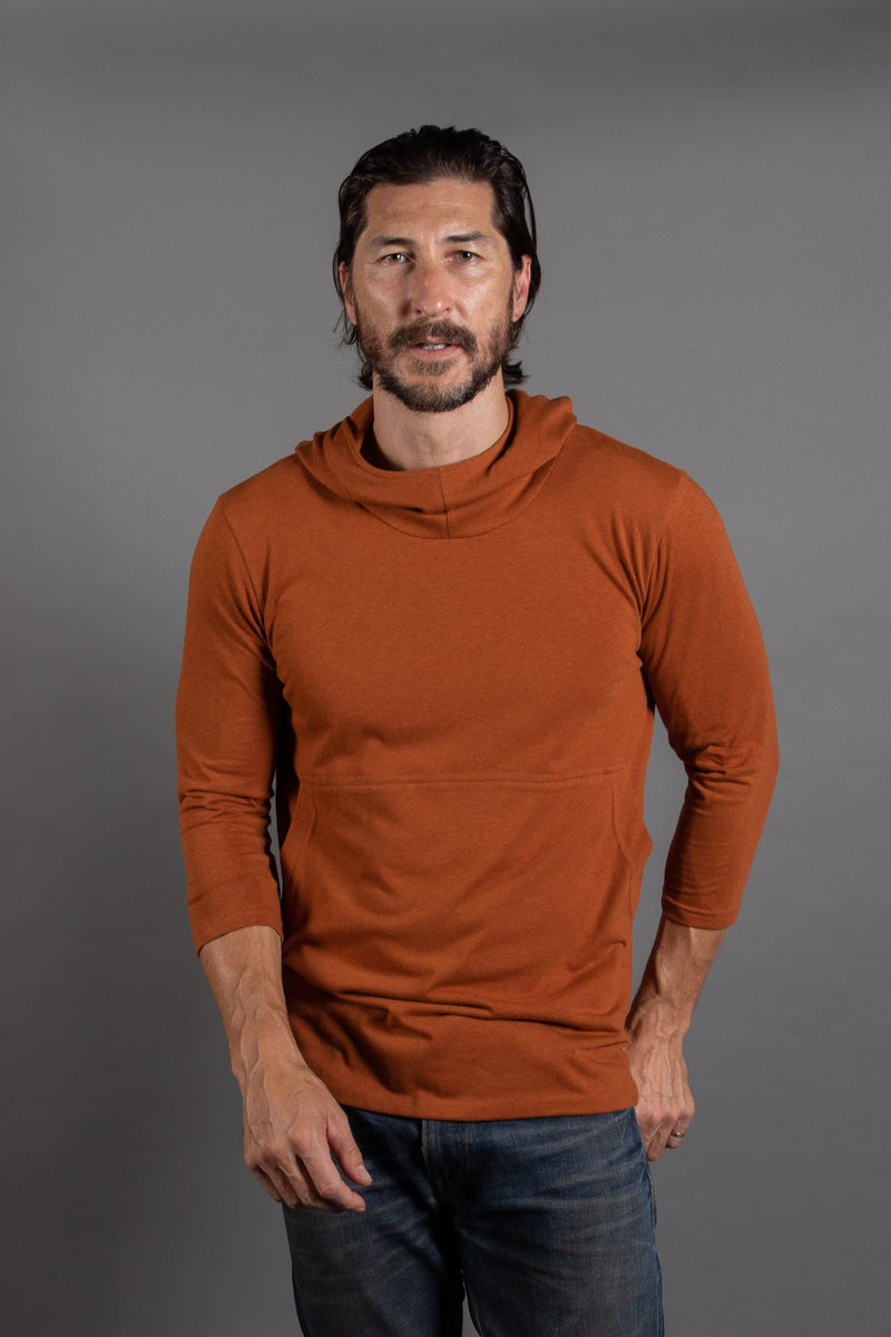 Men's 3/4 Sleeve Cowl Neck Visor Hoodie — Antique