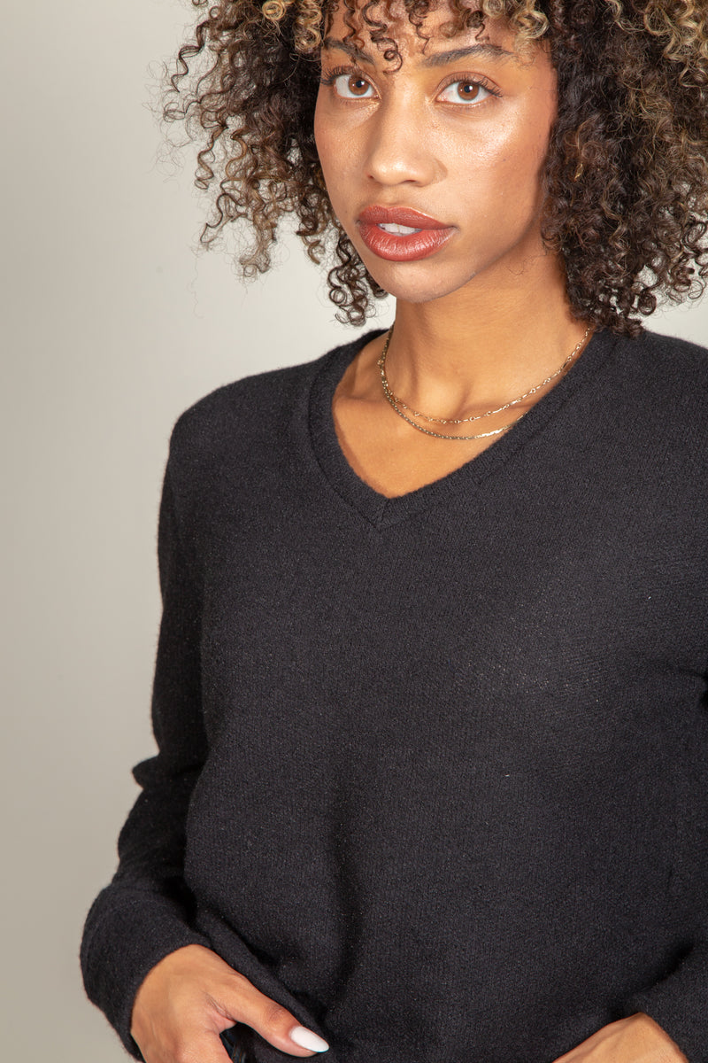 Danielle Soft Knit V-Neck Sweater — Jet Black