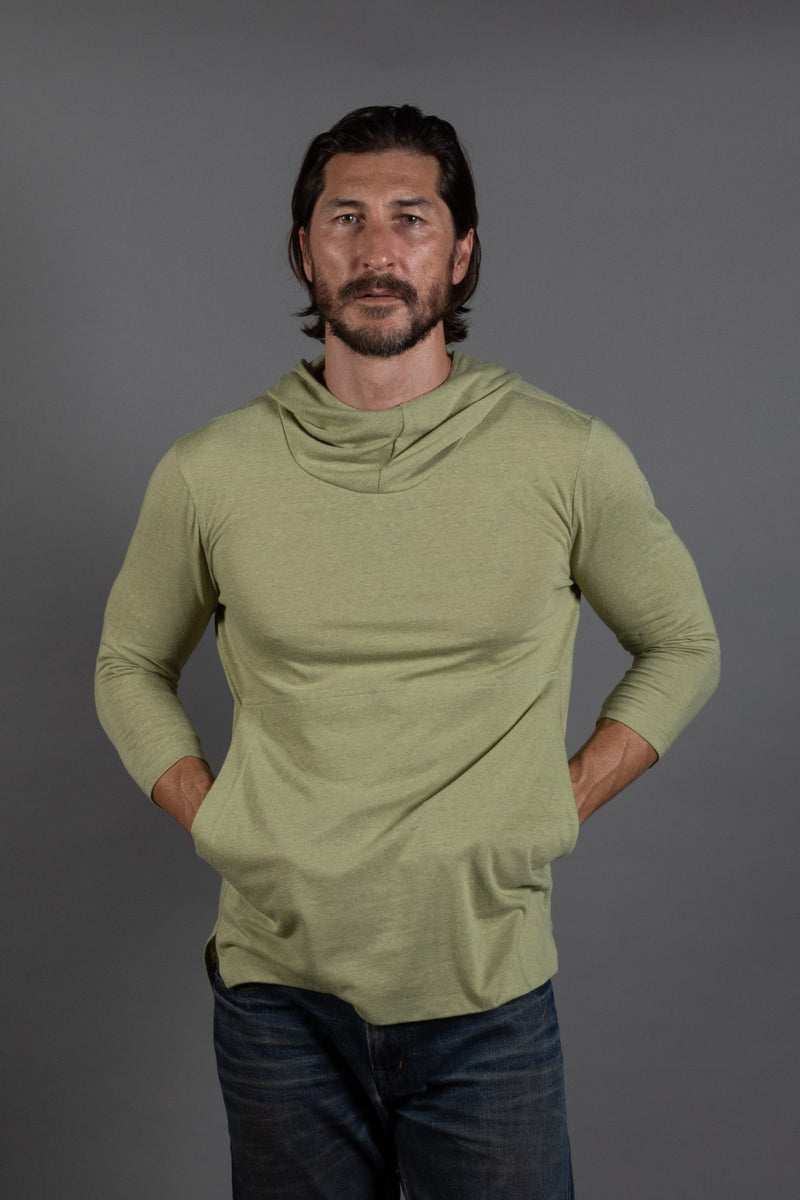 Men's 3/4 Sleeve Cowl Neck Visor Hoodie — Sage Green