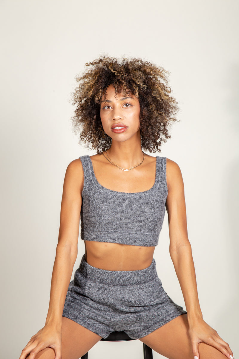 Quinn Cropped Soft Knit Sweater Tank — Black