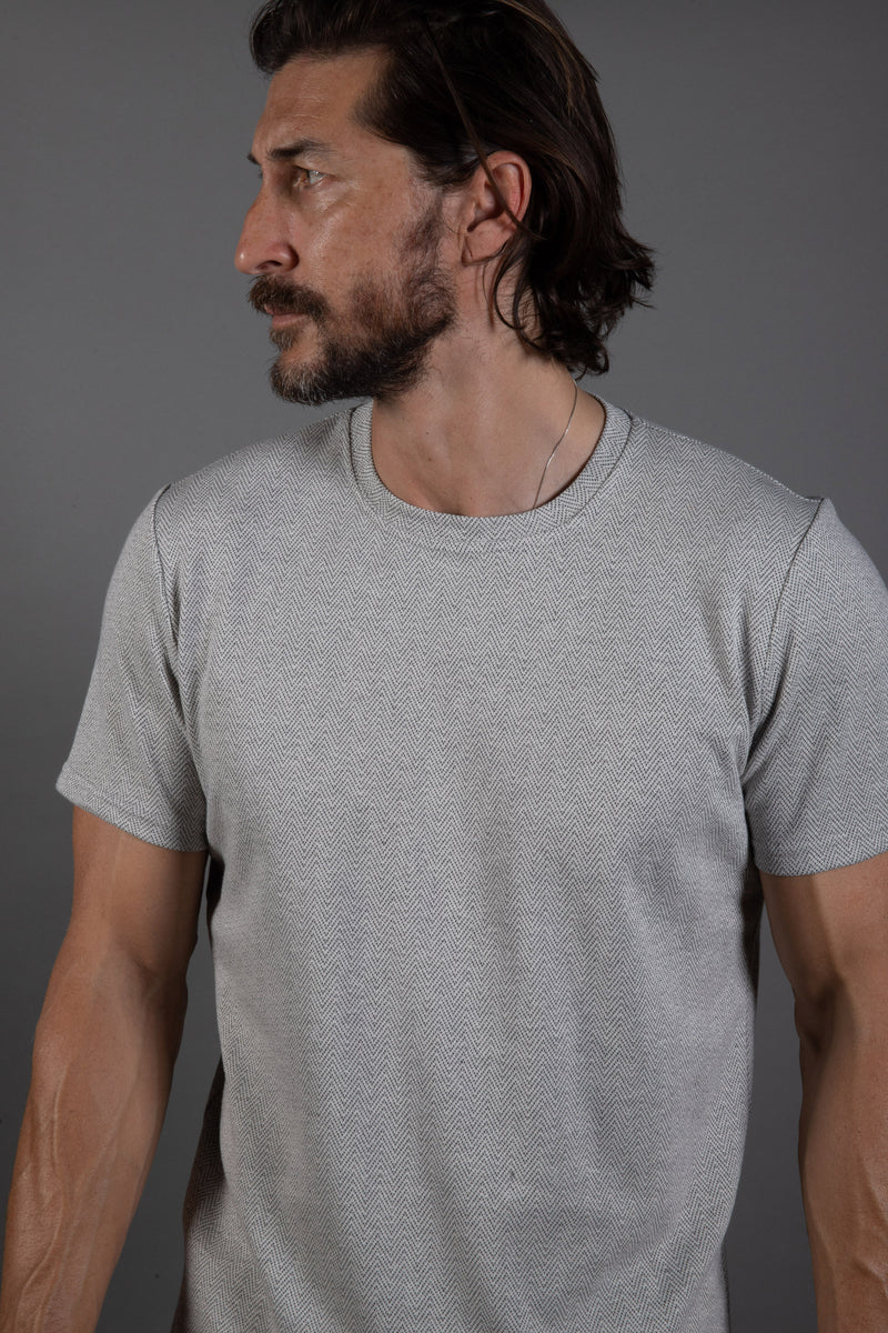 Westin Herringbone Tee Shirt — White/Light Grey Herringbone