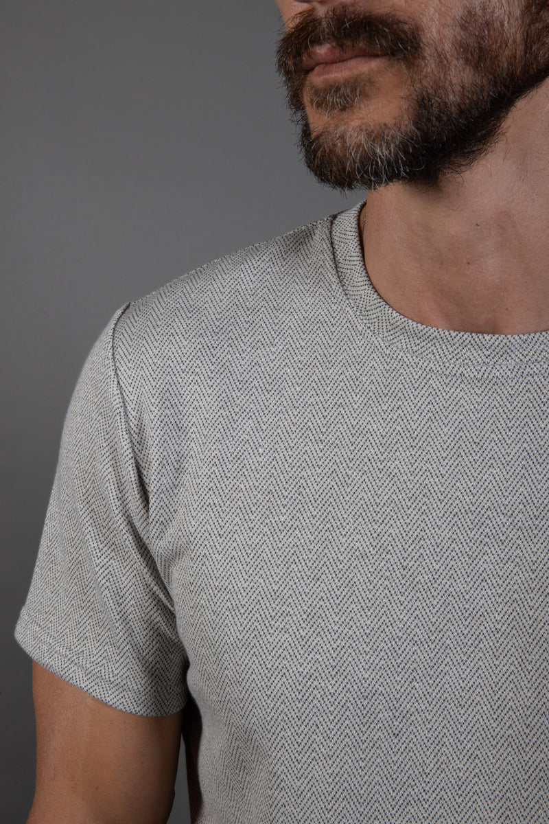Westin Herringbone Tee Shirt — Grey/White Herringbone