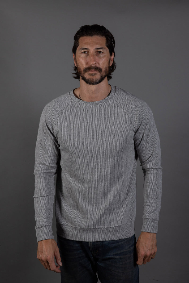 Westin Herringbone Pullover Sweater — Grey/White Herringbone