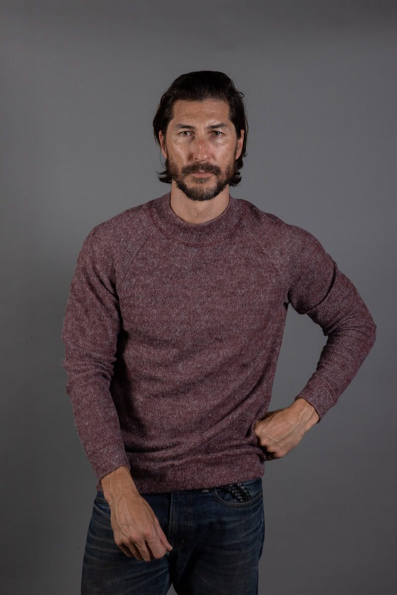 Men's Soft Knit Melange Wide Neck Pullover Sweater — Maroon