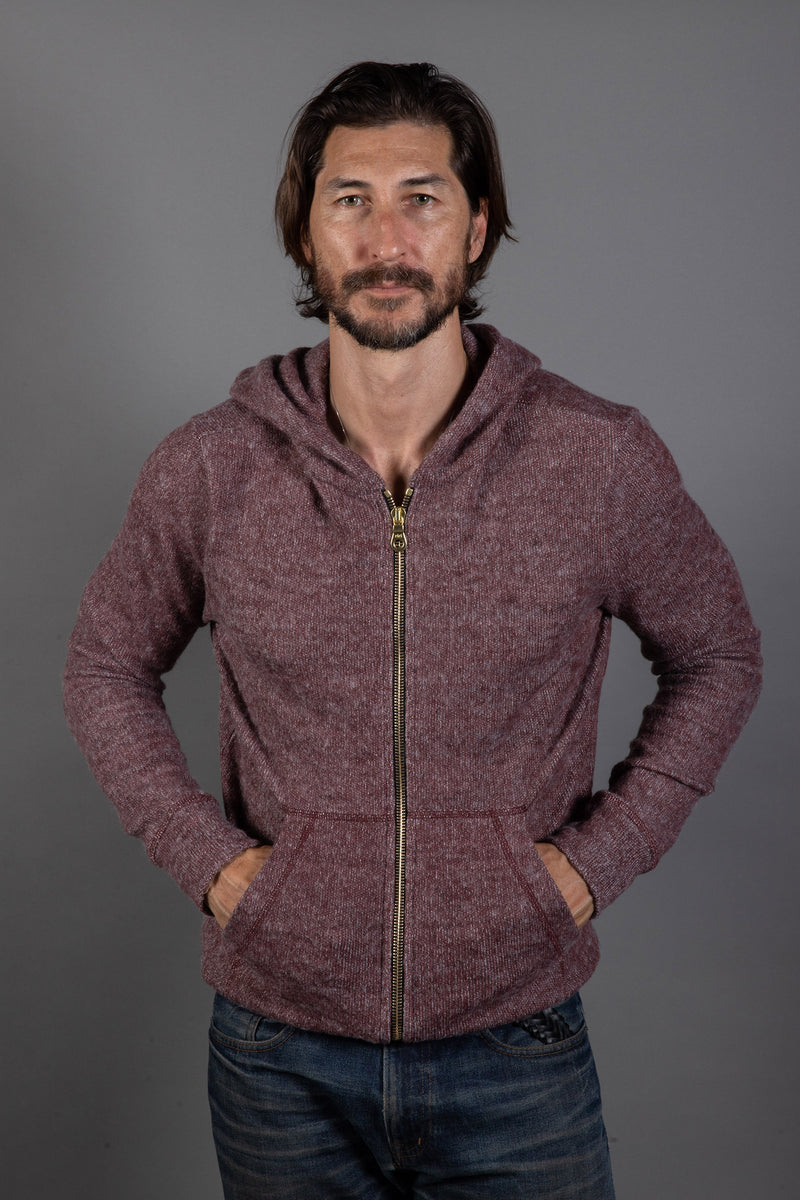 Men's Soft Knit Melange Zip Front Hoodie — Maroon