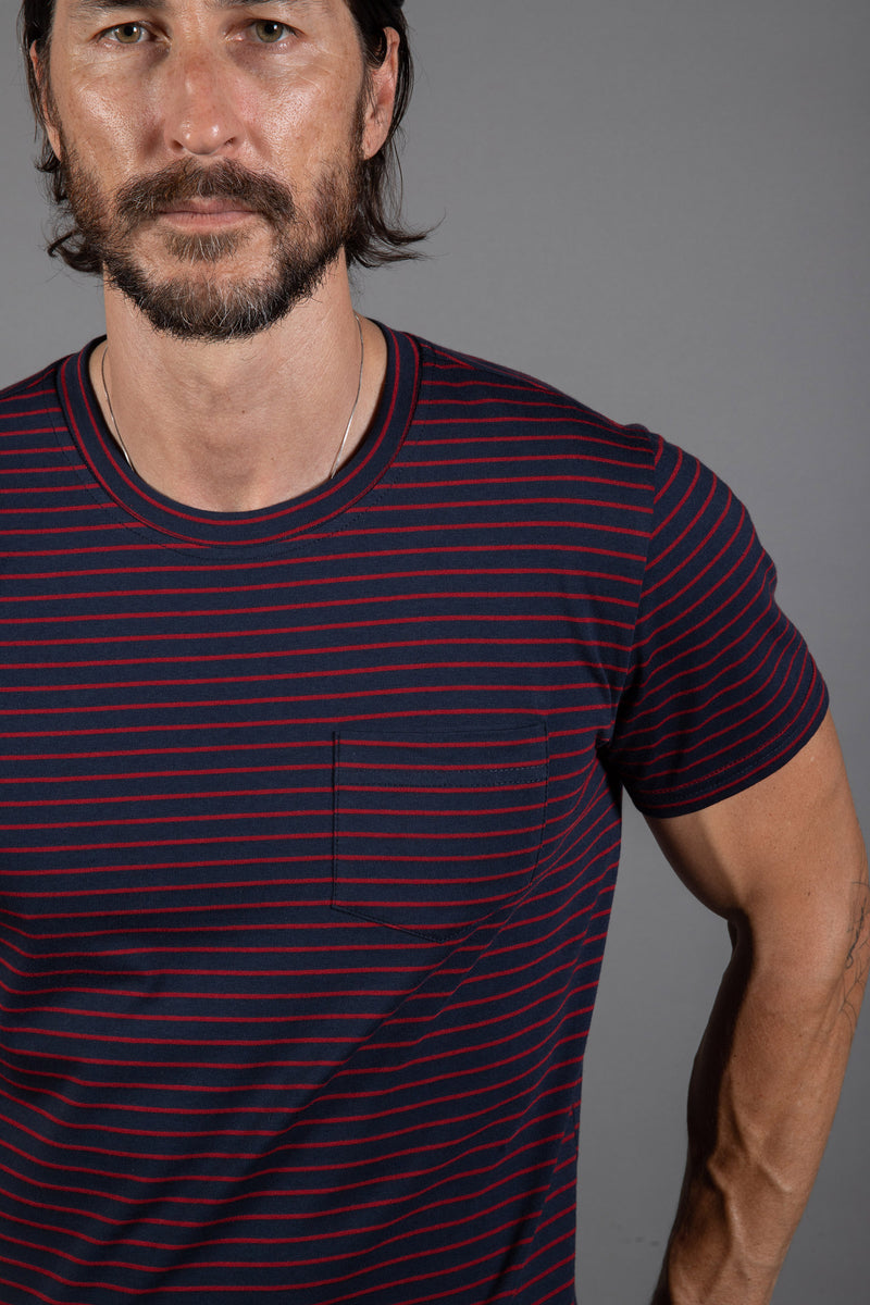 Men's V-Pocket Stripe Tee — Red/Navy