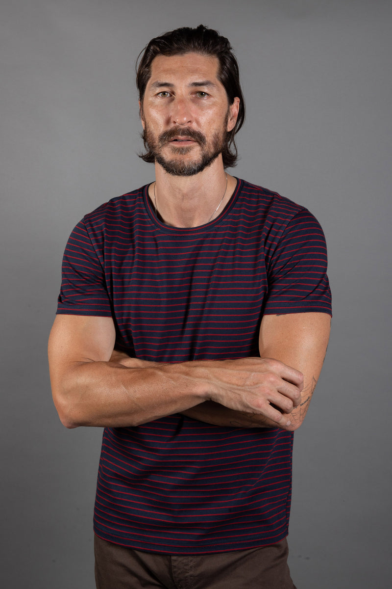 Men's Crew Neck Stripe Tee — Red/Navy