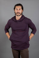Men's 3/4 Sleeve Cowl Neck Visor Stripe Hoodie — Mika Jaymes (view 9)