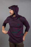 Men's 3/4 Sleeve Cowl Neck Visor Stripe Hoodie — Mika Jaymes (view 12)
