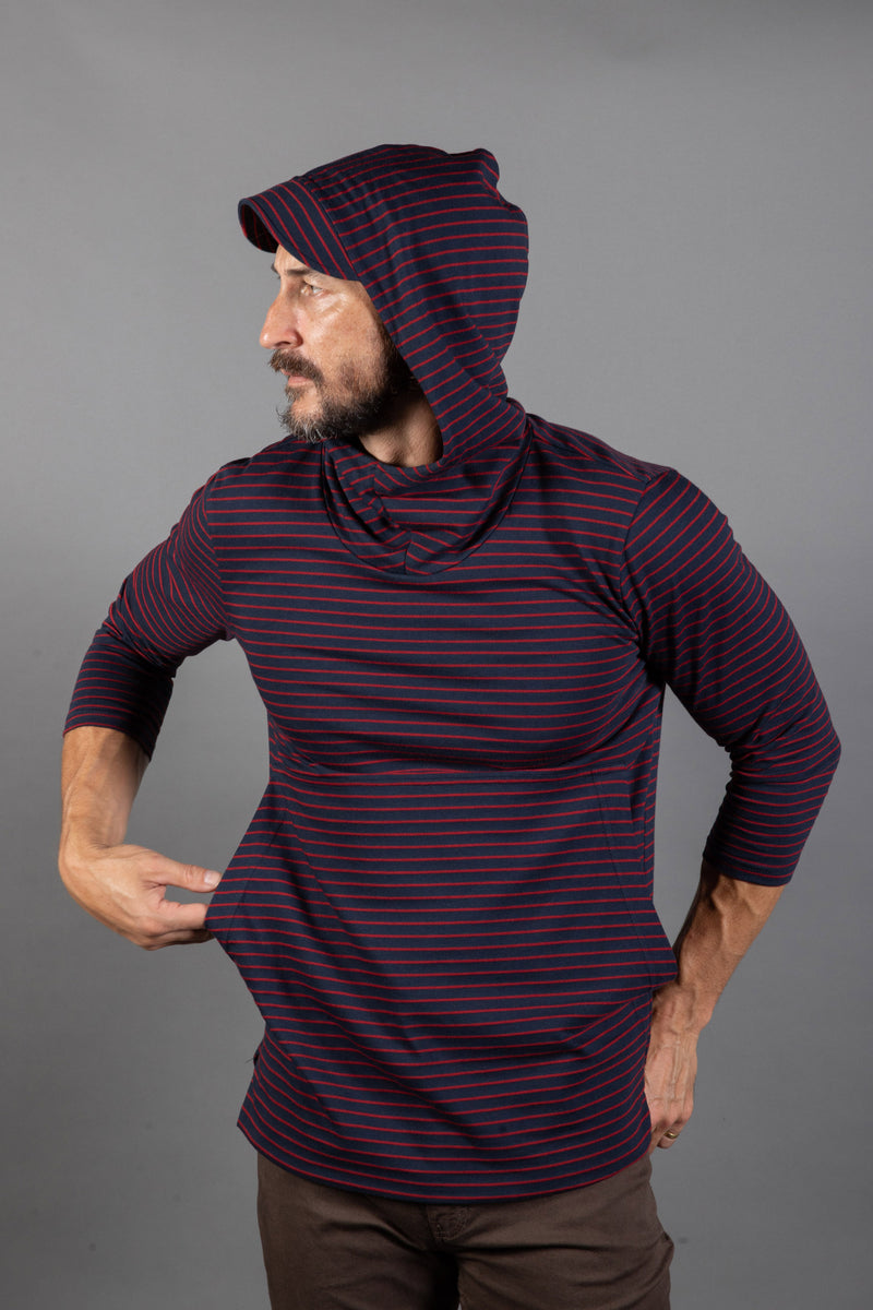 Men's 3/4 Sleeve Cowl Neck Visor Stripe Hoodie – Mika Jaymes