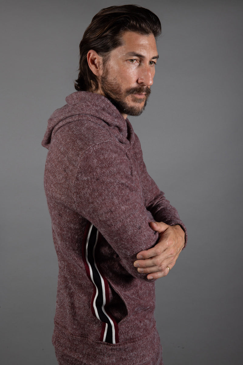 Men's Soft Knit Melange Side Stripe Hoodie — Maroon