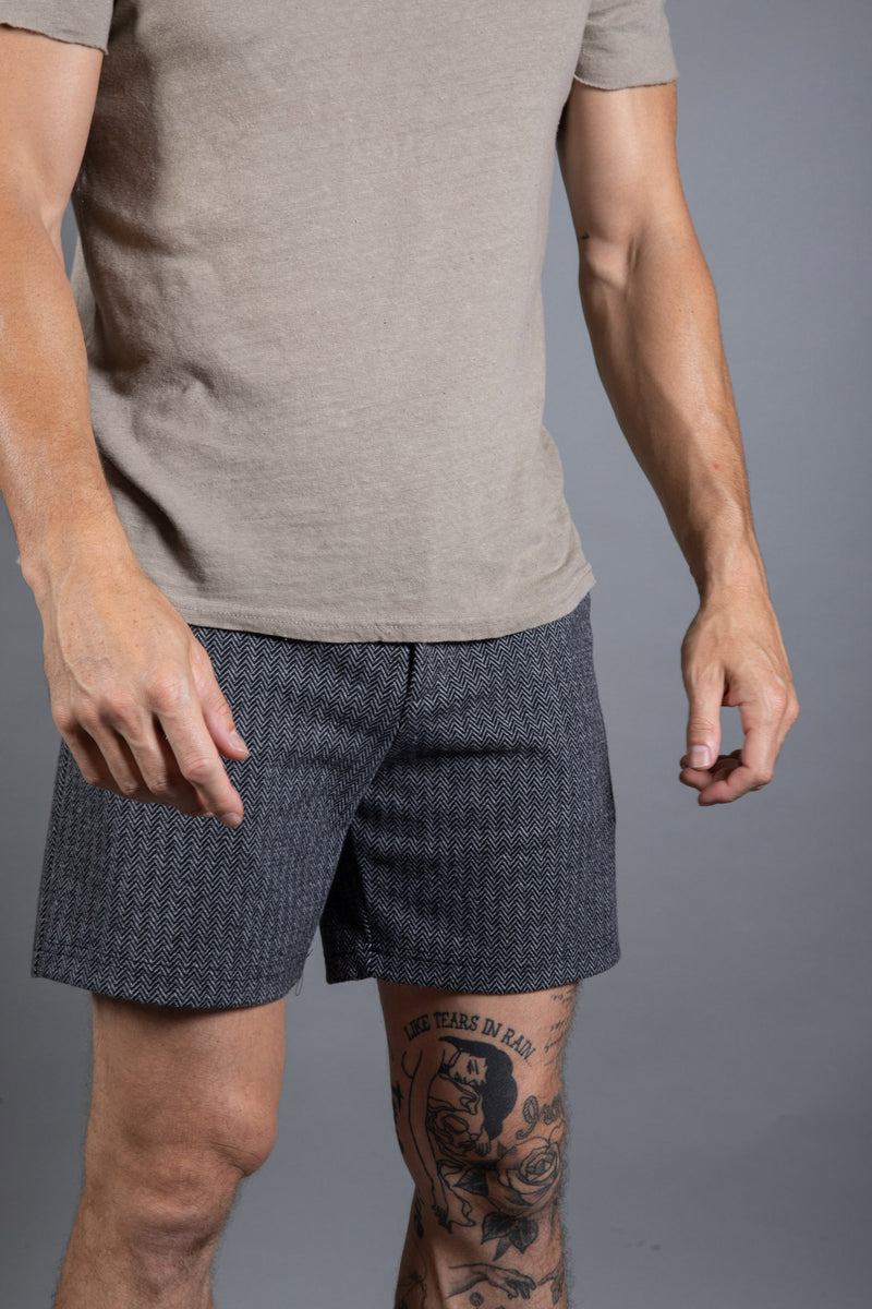 Spencer Herringbone Snap Short — Black/Light Grey Herringbone