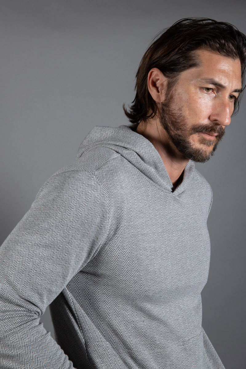 Westin Herringbone Kangaroo Hoodie — Grey/White Herringbone