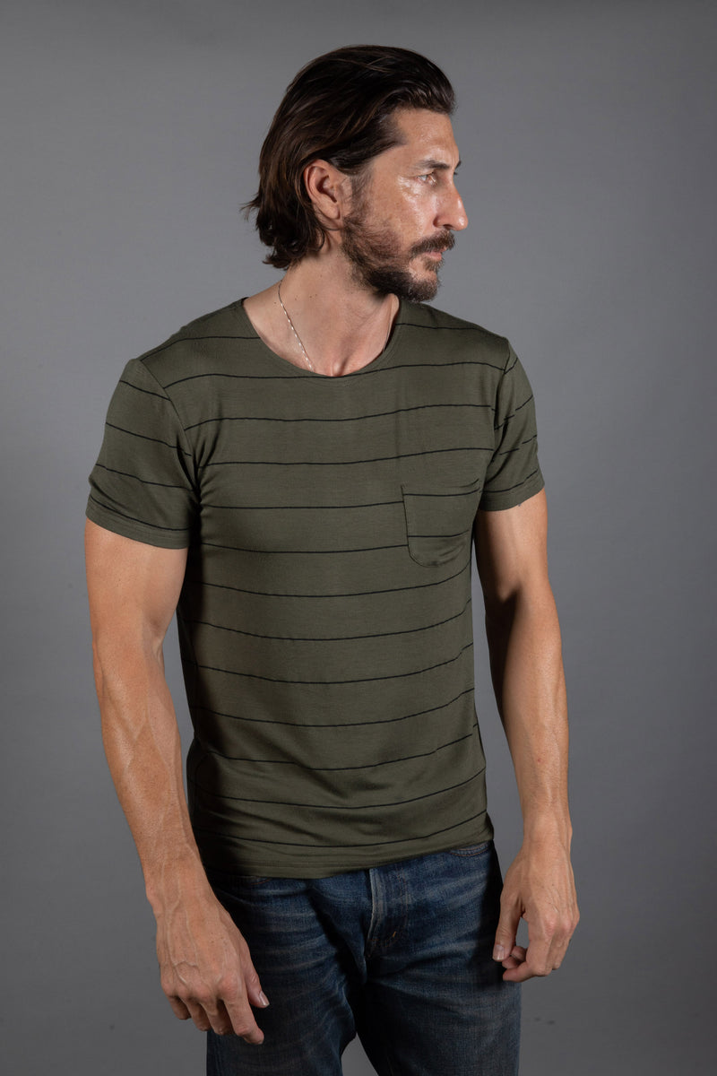 Men's Sailor Pocket Stripe Tee — Green/Black Thin Stripe